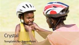  Presentation with park - Slides with happy family wearing a helmet background and a yellow colored foreground