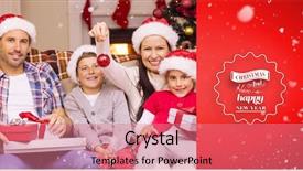  Presentation with hall fame of red stamp - Theme with happy family wearing santa hat background and a coral colored foreground