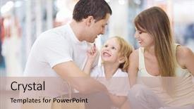  Presentation with family shopping - Presentation theme having happy family with a child background and a coral colored foreground