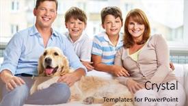  Presentation with room - PPT layouts consisting of happy family with a dog background and a coral colored foreground