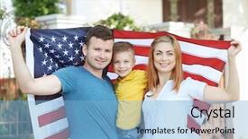  Presentation with grave marker american flag - PPT theme enhanced with happy family with american flag background and a light blue colored foreground