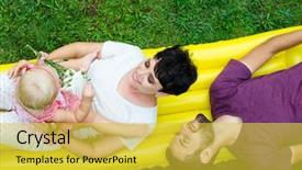  Presentation with family photo - Amazing slide set having happy family with baby outdoor photo on the grass backdrop and a yellow colored foreground