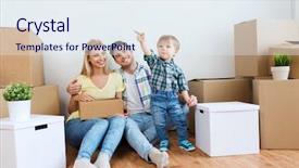  Presentation with mortgage - Slides with happy family with boxes moving background and a sky blue colored foreground
