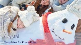  Presentation with snowman - Beautiful slide deck featuring happy-family-with-child-building backdrop and a sky blue colored foreground