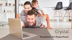  Presentation with chat - PPT theme with happy-family-with-child-video background and a coral colored foreground