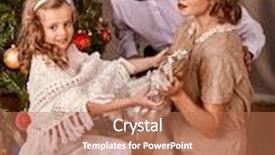  Presentation with family tree - PPT theme consisting of happy family with children dressing christmas tree background and a coral colored foreground