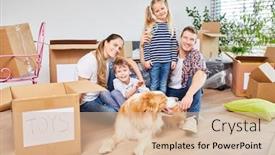  Presentation with family children - Presentation theme with happy-family-with-children background and a soft green colored foreground