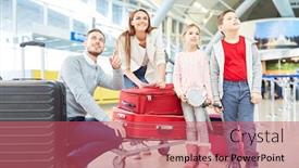  Presentation with airport terminal - Audience pleasing presentation design consisting of happy-family-with-children backdrop and a coral colored foreground