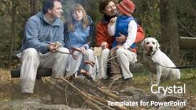  Presentation with campfire - Audience pleasing presentation theme consisting of happy family with dog near campfire backdrop and a tawny brown colored foreground