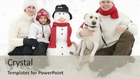  Presentation with winter family - Cool new PPT layouts with happy family with dog winter backdrop and a light gray colored foreground