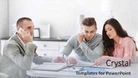  Presentation with third estate - PPT layouts having happy family with estate agent background and a light blue colored foreground