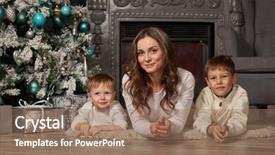  Presentation with family tree - PPT theme featuring happy family with gift box are lying near christmas tree at home merry christmas and happy new year beautiful young mother with two sons background and a coral colored foreground