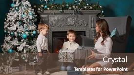 Presentation with family tree - Cool new theme with happy family with gift boxes are sitting near christmas tree at home merry christmas and happy new year beautiful young mother with two sons backdrop and a violet colored foreground