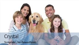  Presentation with happy birthday gold - Beautiful theme featuring happy family with golden retriever backdrop and a light blue colored foreground