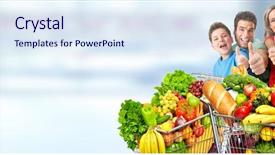  Presentation with family shopping - PPT layouts having happy family with grocery shopping background and a sky blue colored foreground