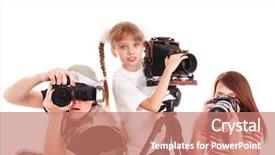  Presentation with summer camp group of diverse - PPT theme featuring happy family with group camera isolated background and a coral colored foreground
