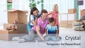  Presentation with floor plan - Slides enhanced with happy family with house plan background and a  colored foreground