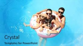  Presentation with swimming pool - PPT theme enhanced with happy family with inflatable donut background and a cyan colored foreground