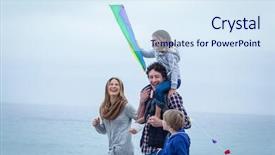  Presentation with sea shore - Beautiful slide deck featuring happy family with kite enjoying at sea shore against sky backdrop and a sky blue colored foreground