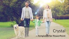  Presentation with domestic animal - Presentation theme enhanced with happy family with labrador retriever background and a soft green colored foreground