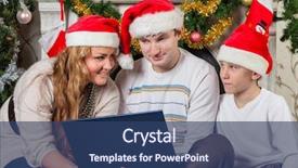  Presentation with family tree - Slides enhanced with happy family with notebook sitting near christmas tree at home background and a ocean colored foreground
