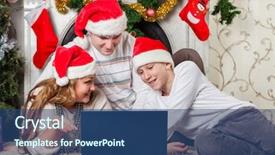  Presentation with family tree - Theme with happy family with notebook sitting near christmas tree at home background and a ocean colored foreground