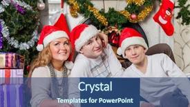  Presentation with family tree - Audience pleasing theme consisting of happy family with notebook sitting near christmas tree at home backdrop and a ocean colored foreground