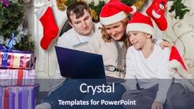  Presentation with family tree - Theme having happy family with notebook sitting near christmas tree at home background and a ocean colored foreground