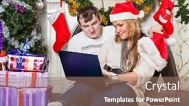  Presentation with family tree - Slide deck consisting of happy family with notebook sitting near christmas tree at home background and a coral colored foreground