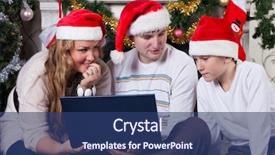  Presentation with family tree - Presentation theme with happy family with notebook sitting near christmas tree at home background and a ocean colored foreground