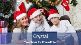  Presentation with family tree - Cool new slide deck with happy family with notebook sitting near christmas tree at home backdrop and a ocean colored foreground