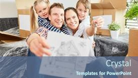  Presentation with real estate - Cool new PPT theme with happy-family-with-picture backdrop and a ocean colored foreground