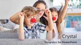  Presentation with carnival - Theme featuring happy family with red nose having fun during carnival background and a light blue colored foreground