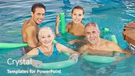  Presentation with swimming pool - Colorful PPT theme enhanced with happy-family-with-seniors-together backdrop and a teal colored foreground