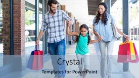  Presentation with family shopping - Slide deck having happy family with shopping bags background and a light blue colored foreground