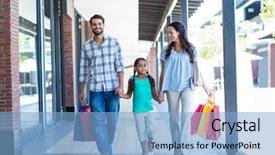  Presentation with family shopping - Slide deck featuring happy family with shopping bags background and a light blue colored foreground