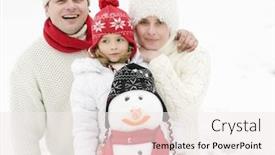  Presentation with winter family - Beautiful PPT layouts featuring happy family with snowman winter portrait backdrop and a sky blue colored foreground