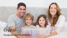  Presentation with storybook - Audience pleasing slide deck consisting of portrait of happy family with storybook in bed backdrop and a coral colored foreground