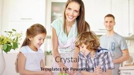  Presentation with family children - Audience pleasing slide deck consisting of happy-family-with-two-children backdrop and a coral colored foreground