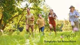  Presentation with children running - Presentation design consisting of happy-family-with-two-children background and a yellow colored foreground
