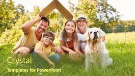  Presentation with dog house - Presentation theme with happy-family-with-two-children background and a tawny brown colored foreground