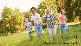  Presentation with children running - Slide set enhanced with happy-family-with-two-children background and a gold colored foreground