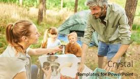  Presentation with picnic - Slide deck consisting of happy-family-with-two-children background and a coral colored foreground