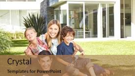  Presentation with family teens and children - Slides with happy family with two children background and a coral colored foreground