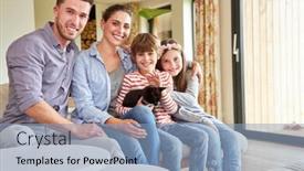  Presentation with living room family - Theme having happy-family-with-two-kids background and a light blue colored foreground