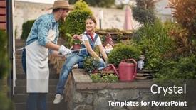  Presentation with family day - PPT layouts consisting of happy-family-working-outdoors-young background and a dark gray colored foreground