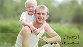  Presentation with summer time - Colorful slide deck enhanced with happy family young father and his five year old son spending time outdoor on a summer day focus on the man backdrop and a yellow colored foreground