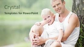  Presentation with family day - Audience pleasing PPT theme consisting of happy family young father and his five year old son spending time outdoor on a summer day focus on the child backdrop and a mint green colored foreground
