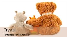  Presentation with brown bear - Audience pleasing PPT theme consisting of happy family backdrop and a coral colored foreground