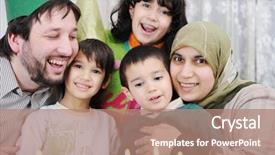  Presentation with muslim family - Amazing PPT layouts having happy family backdrop and a coral colored foreground